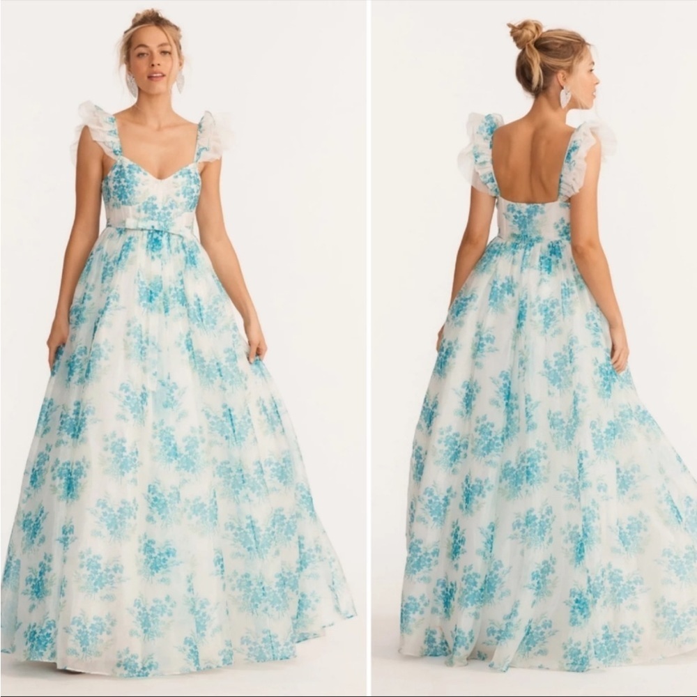 NEW LoveShackFancy Macron Gown Magic Turquoise Floral Gown Size 2